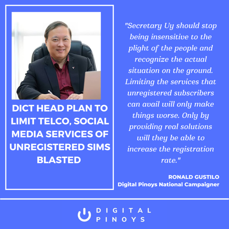 Read more about the article <strong>Group blasts DICT head’s plan to limit services of unregistered SIMs </strong>