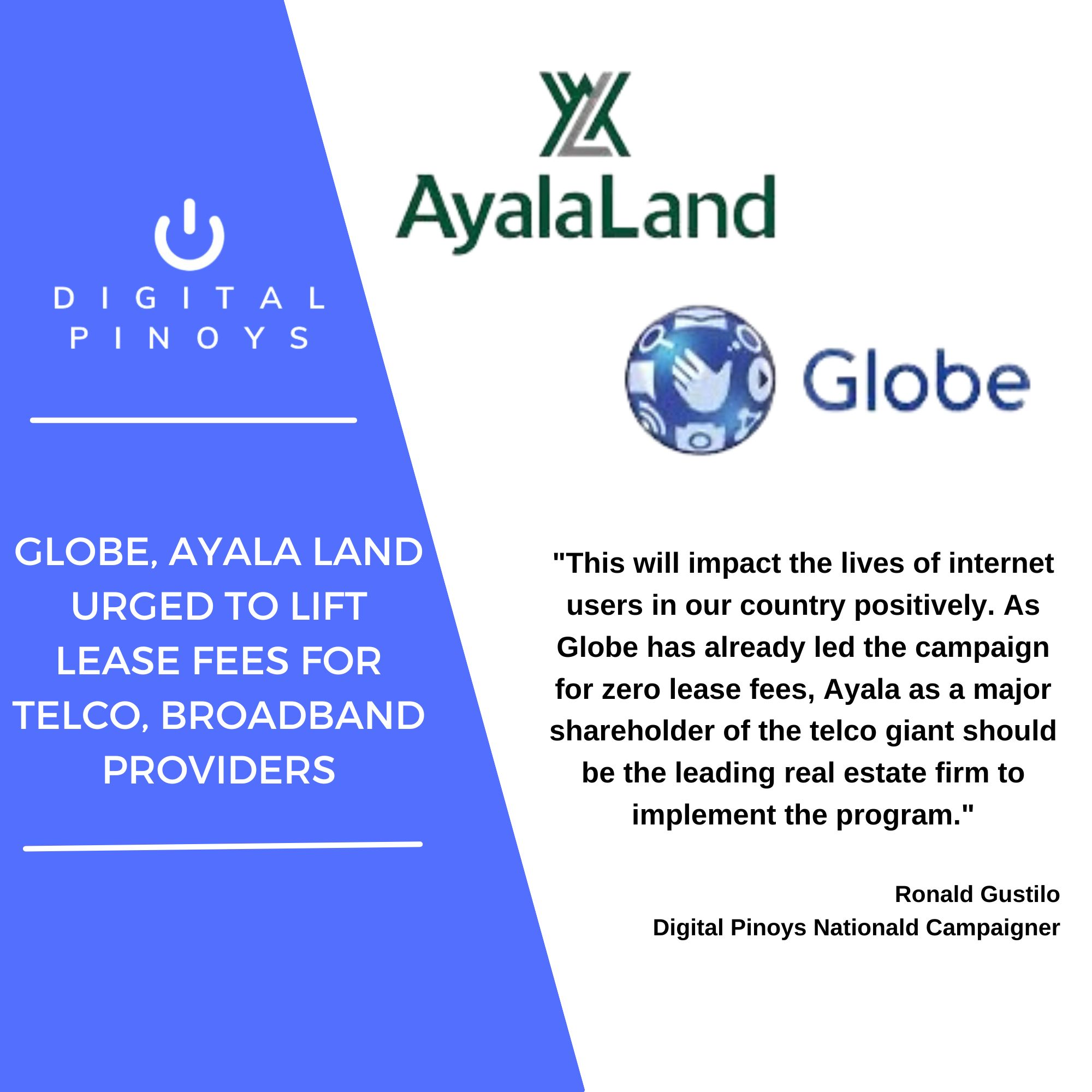 Globe, Ayala Land urged to lift lease fees for telco, broadband providers