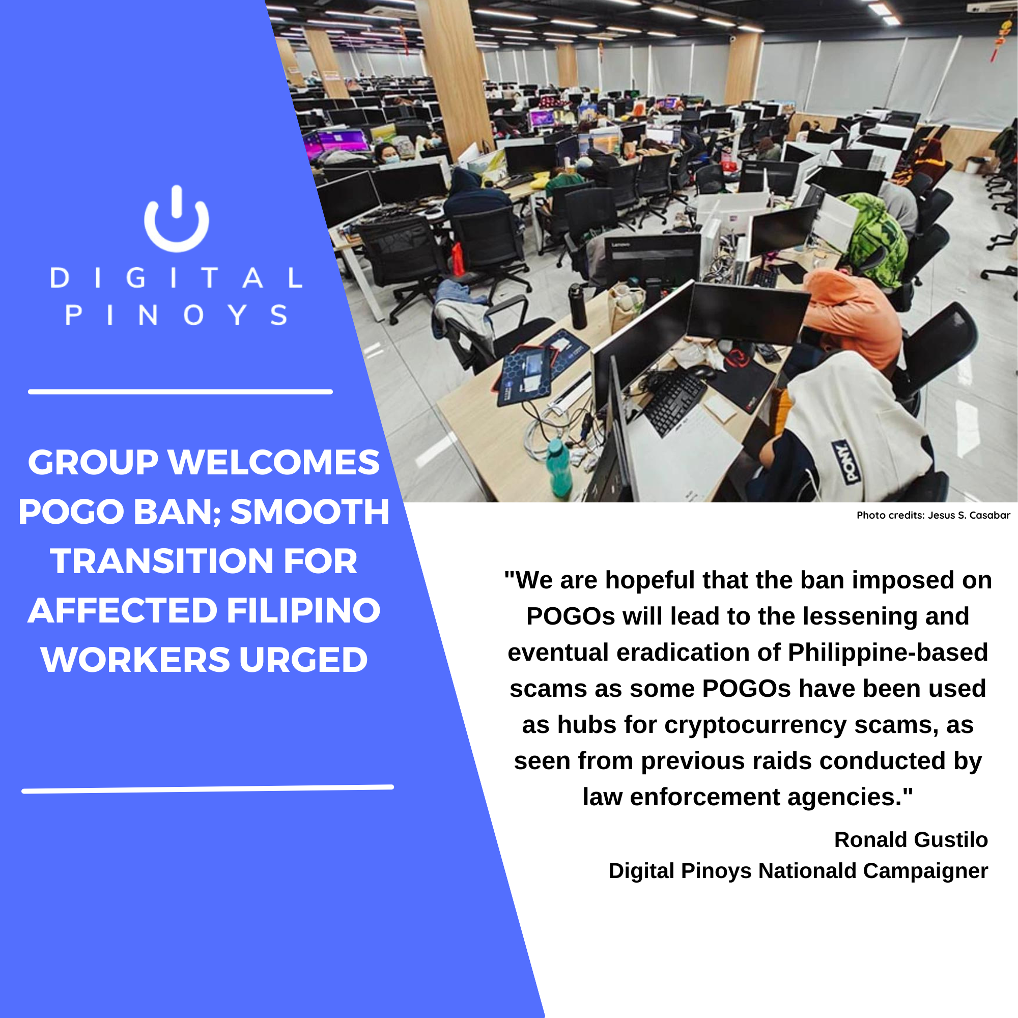 Read more about the article Group welcomes POGO ban, smooth transition for affected Filipino workers urged